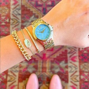 Elaina Gold Adjustable Chain Bracelet in Dichroic Glass